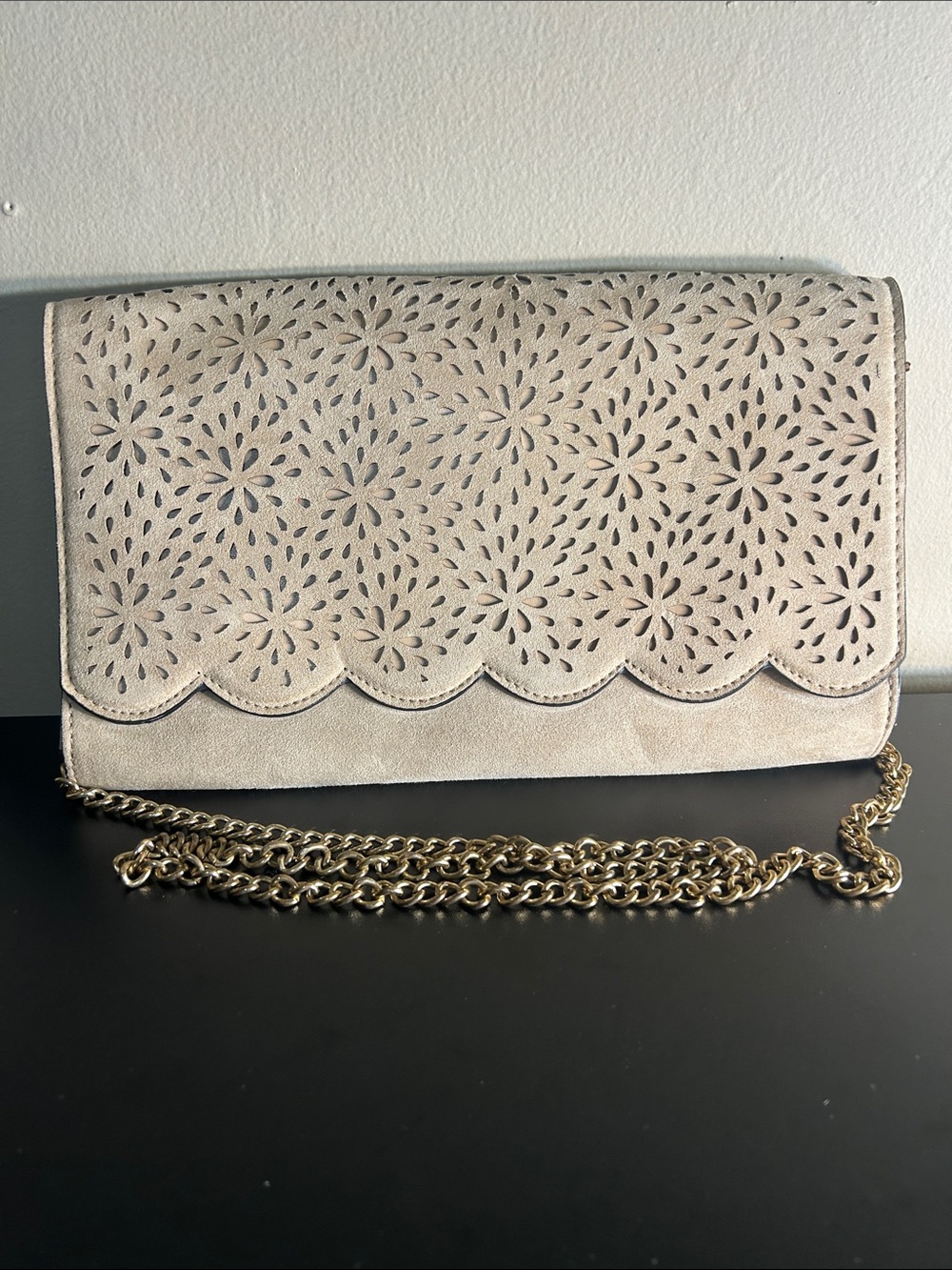 ALDO Faux Suede Clutch Handbag Bag Purse 12" x 7"